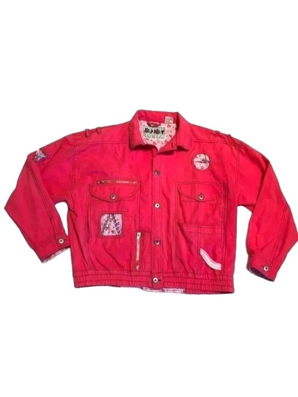 Vtg East West Trucker Style Jacket Size L 80s Pink Elastic Hem Embellishments